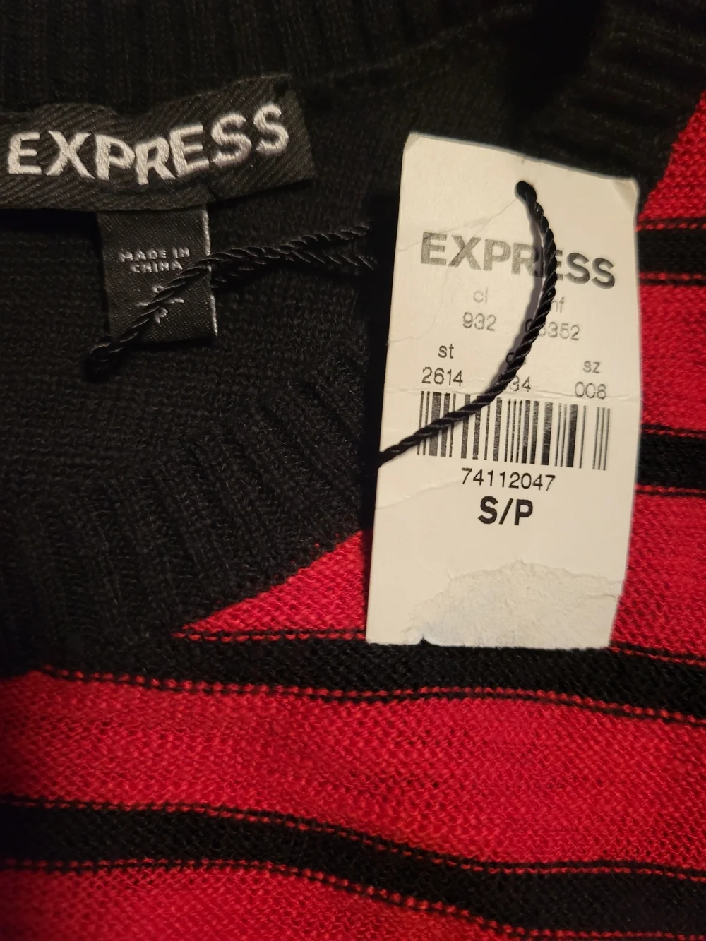 Express Red & Black Striped Long-Sleeve Fit-and-Flare Dress